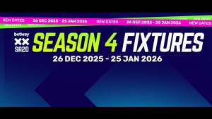 Graphic showing Betway SA20 Season 4 fixtures with dates from 26 December 2025 to 25 January 2026.
