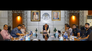 PSL CEO Salman Naseer leads management and stakeholders meeting at Pakistan Cricket Board headquarters.