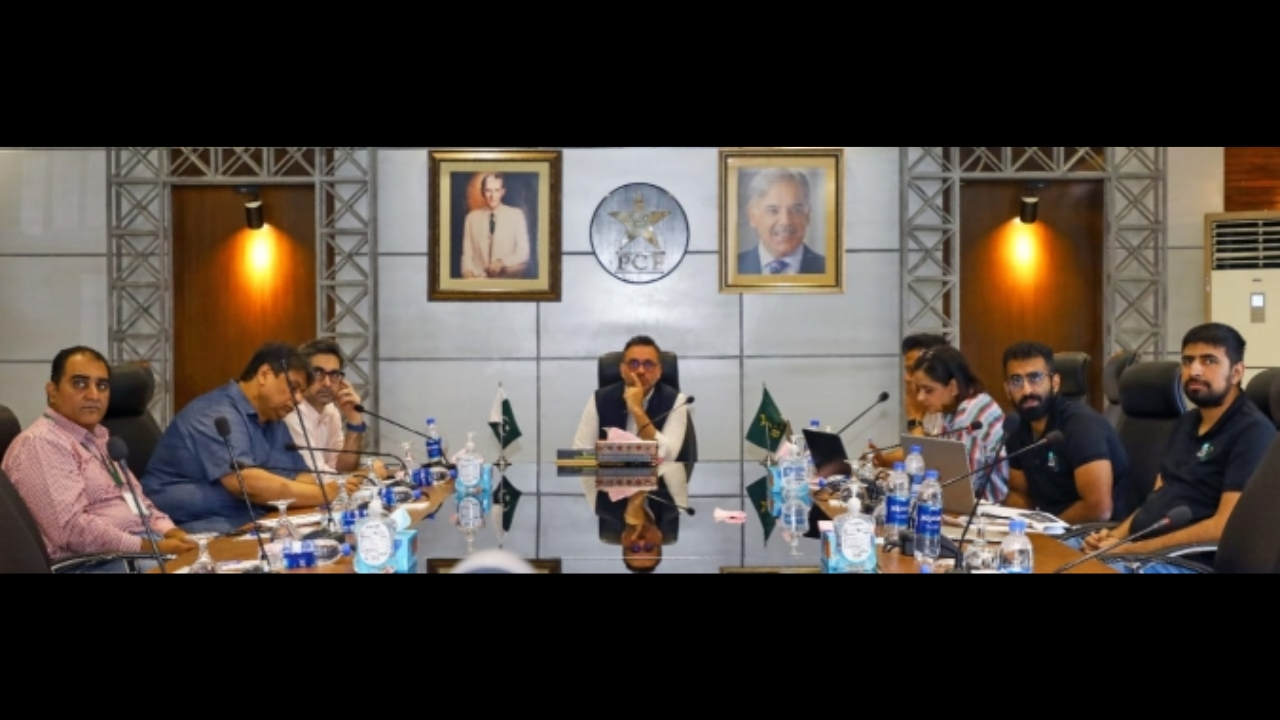 PSL CEO Salman Naseer leads management and stakeholders meeting at Pakistan Cricket Board headquarters.