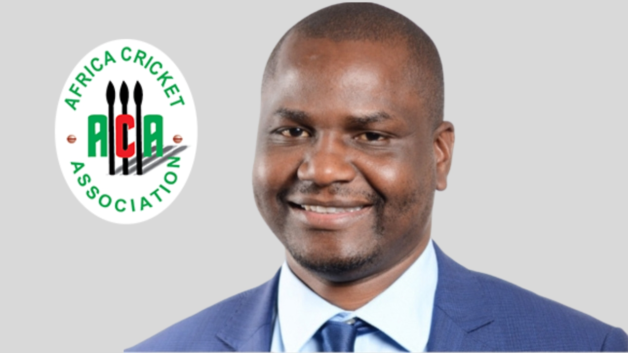 Portrait of Tavengwa Mukuhlani alongside the Africa Cricket Association (ACA) logo, highlighting his leadership role in African cricket administration.