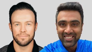 Portrait of AB de Villiers and Ravichandran Ashwin side by side