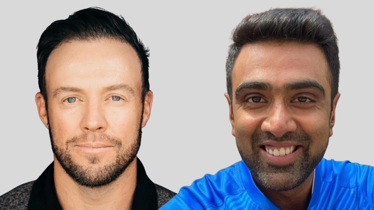 Portrait of AB de Villiers and Ravichandran Ashwin side by side