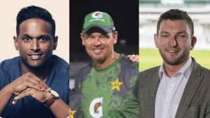 Portrait collage of Nirmalan Thanabalasingam, Ashley Noffke, and Nick Wilkinson, featuring individual professional images including a cricket coaching outfit.