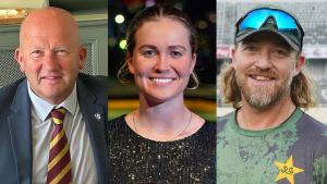 Shane McDermott, Holly Halford-Smith, and Gavin Warren posing in separate portraits, associated with cricket coaching and administration in 2025.