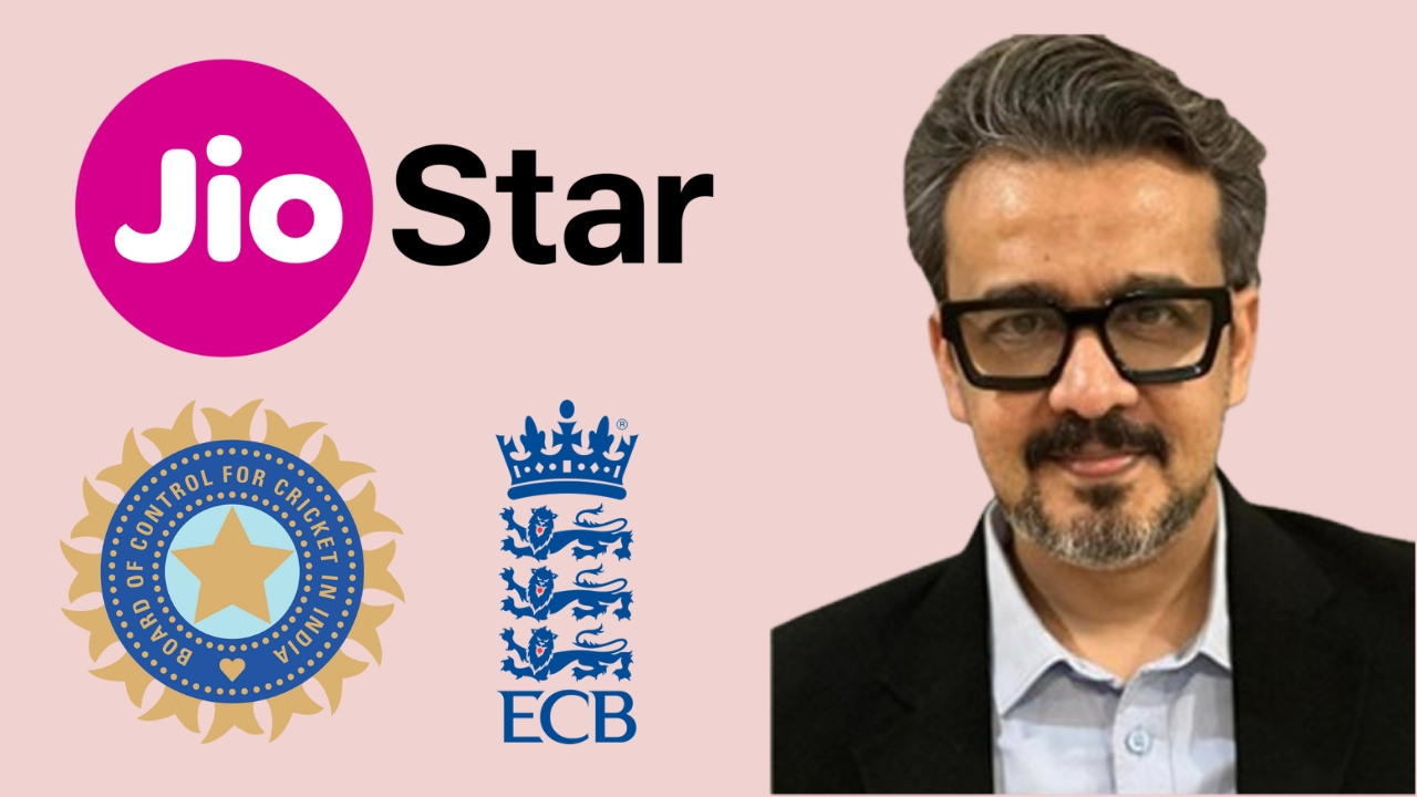 Siddhart Sharma with JioStar logo alongside BCCI and ECB cricket board logos.