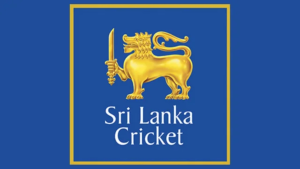 Official logo of Sri Lanka Cricket featuring a golden lion holding a sword on a blue background.