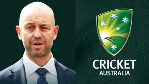 Todd Greenberg in a suit next to the Cricket Australia logo on a dark green background.