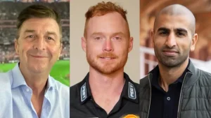 Tom Hemming, Simon Bussey, and Mo Bobat pictured side by side, involved in cricket coaching and management.