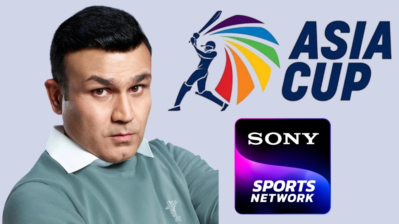 Virender Sehwag with Asia Cup and Sony Sports Network logos in the background