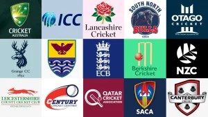 Logos of various international and domestic cricket boards and associations, including Cricket Australia, ICC, ECB, NZC, and more.