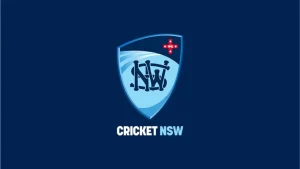 Official logo of Cricket New South Wales (NSW) featuring blue shield and Southern Cross symbol on dark blue background