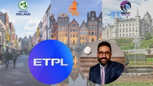 ETPL logo with Cricket Ireland, Cricket Scotland, and Cricket Netherlands logos in the background, featuring Abhishek Bachchan