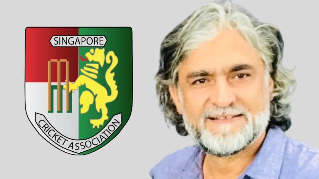 Saad Khan Janjua next to the Singapore Cricket Association logo on a light background.