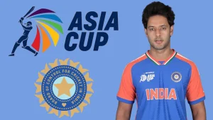 Indian cricketer Shivam Dube in official Asia Cup 2025 jersey with BCCI and Asia Cup logos on blue background