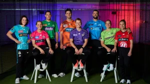 BBL and WBBL players from all teams wearing New Balance playing kits at official launch event