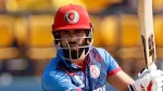 Ibrahim Zadran of Afghanistan in action while batting during an international cricket match.