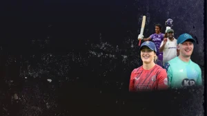 Jordan Cox and Emma Lamb alongside other English domestic cricket players on a dark textured background