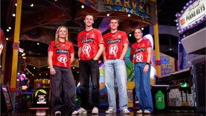 Melbourne Renegades cricketers wearing New Balance playing kits at an indoor venue