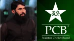 Misbah-ul-Haq in traditional attire alongside the official Pakistan Cricket Board (PCB) logo on a green background.
