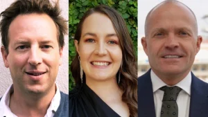 Headshots of Oliver Smith, Tiffany Finlay, and Richard Kenyon side by side