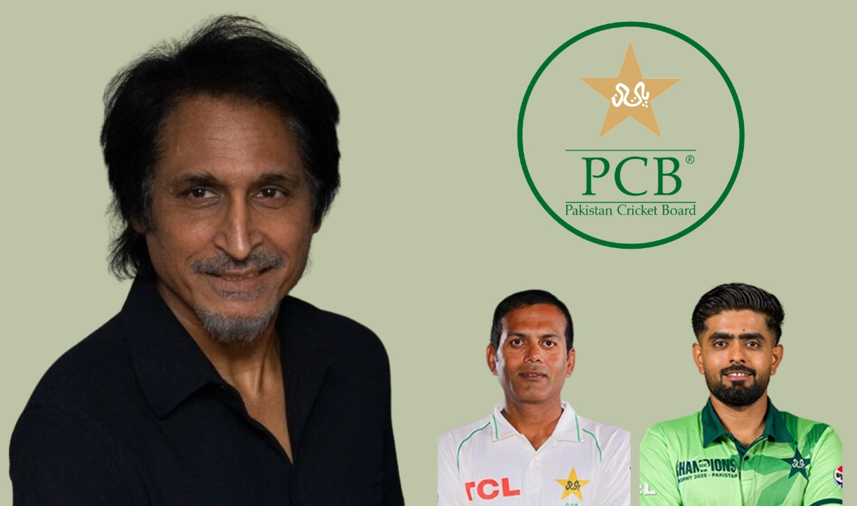 Rameez Raja, Noman Ali, and Babar Azam pictured alongside the Pakistan Cricket Board (PCB) logo, representing key figures in Pakistan cricket.