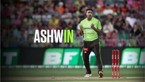Ravichandran Ashwin celebrating in Sydney Thunder jersey during a Big Bash League match