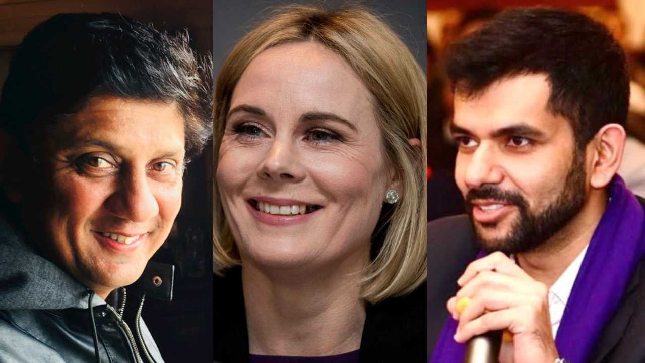 Portrait of Sairaj Bahutule, Sarah Keane, and Saraansh Tandon side by side, each smiling and facing the camera