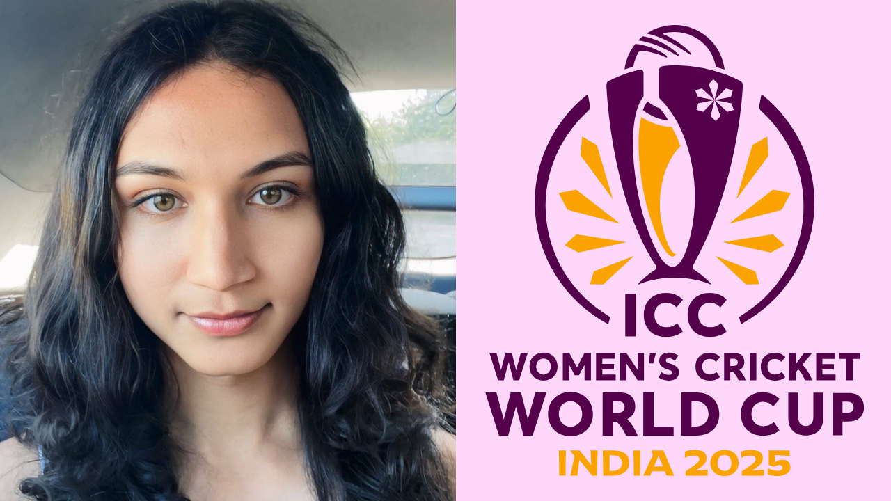 Anaya Bangar with ICC Women’s Cricket World Cup 2025 logo on a pink background.