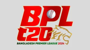 Official logo of the Bangladesh Premier League (BPL) T20 2024 featuring bold red lettering, a cricket ball, and a golden lion graphic.