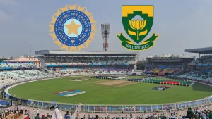 Eden Gardens stadium with BCCI and Cricket South Africa logos ahead of India vs South Africa cricket match