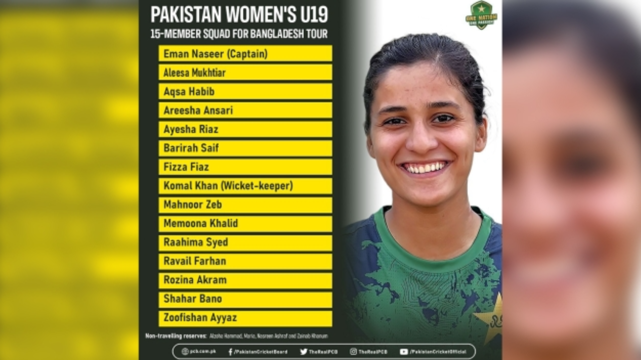 Eman Naseer named captain of Pakistan Women’s U19 squad for Bangladesh tour alongside the full 15-member player list