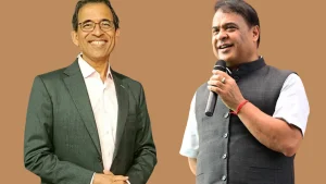 Cricket commentator Harsha Bhogle and Assam Chief Minister Himanta Biswa Sarma seen together at a public cricket-related event in 2025
