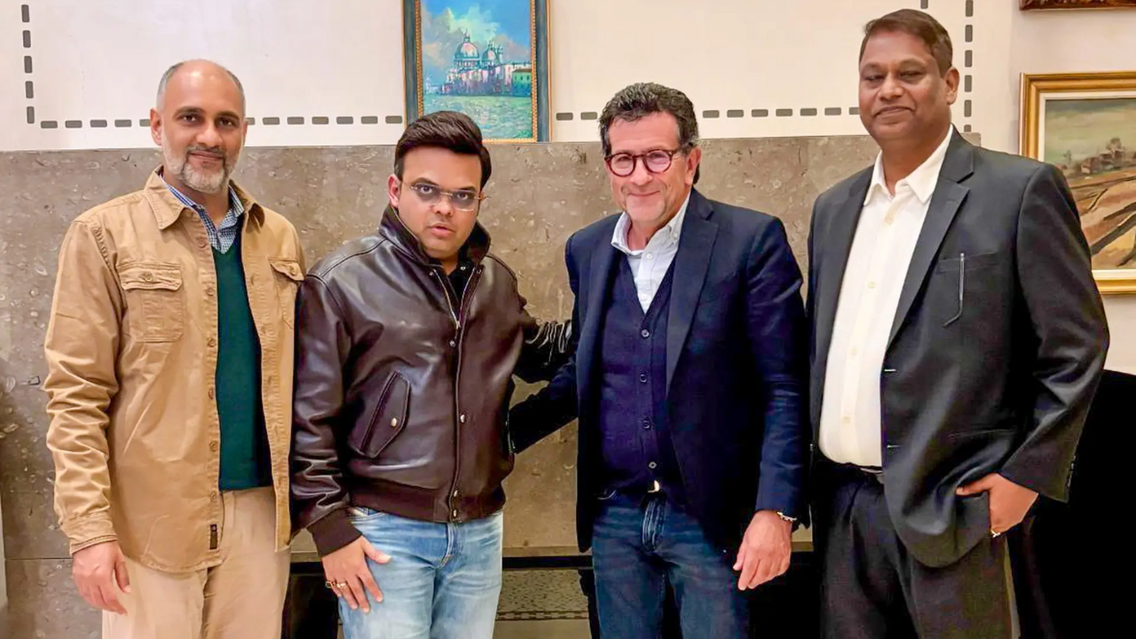Jay Shah, Sanjog Gupta, and Wilf Walsh pose with another delegate during a formal meeting, November 2025.