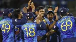 Sri Lanka cricket team players in a group celebration after taking a wicket