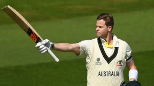 Steve Smith raises his bat while representing Australia during the ICC World Test Championship Final 2023.