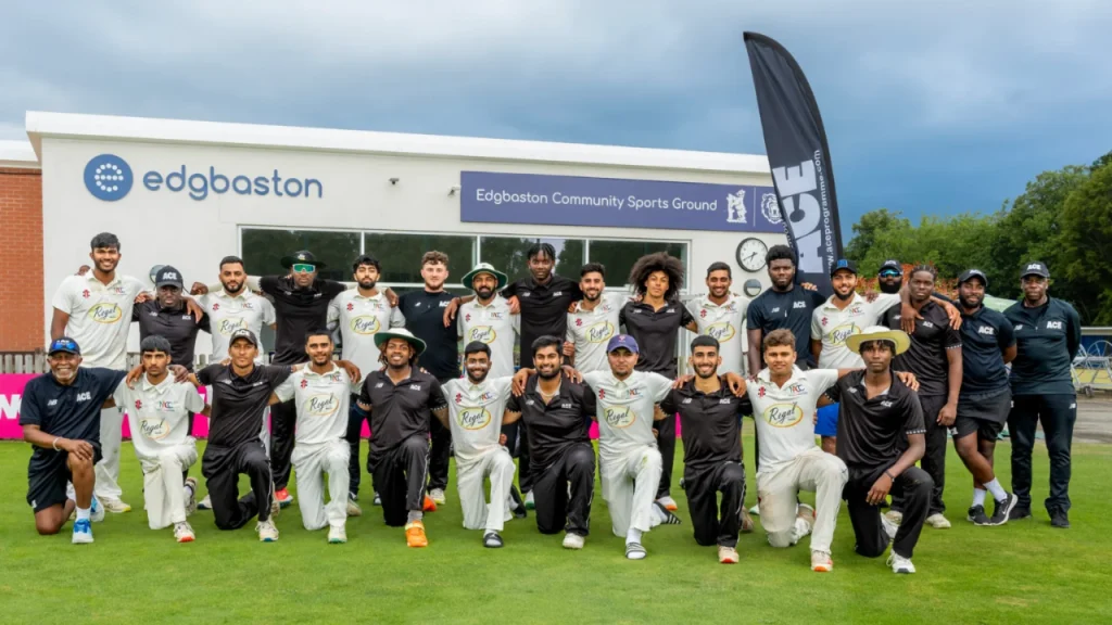 Cricketers posing for a group photo at Edgbaston Community Sports Ground under the ACE programme initiative