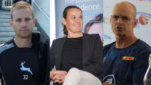 Adam Voges, Erin Osborne, and Gary Kirsten at separate cricket-related events in 2025.