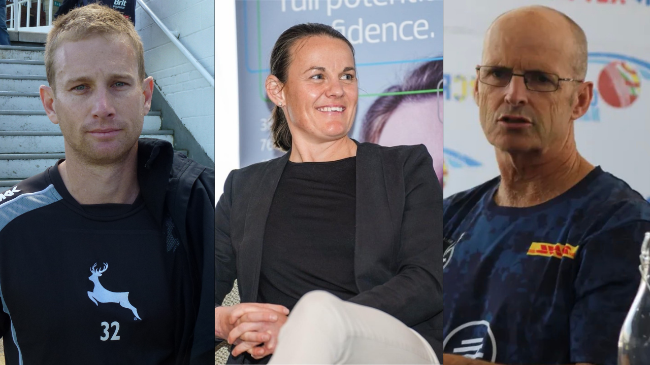 Adam Voges, Erin Osborne, and Gary Kirsten at separate cricket-related events in 2025.