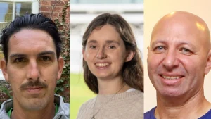 Christopher Wright, Georgia Isaac, and Patrick Farhart—members of a professional cricket physiotherapy and medical team for the 2025 season.