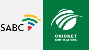 Logos of Cricket South Africa (CSA) and South African Broadcasting Corporation (SABC) side by side, representing a media partnership or collaboration.