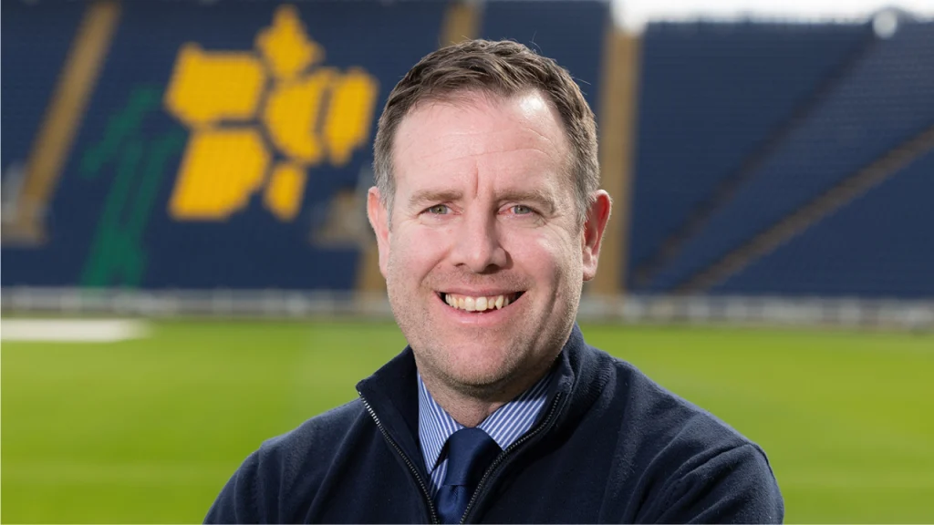 Dan Cherry, CEO of Glamorgan County Cricket Club, smiling at Sophia Gardens stadium