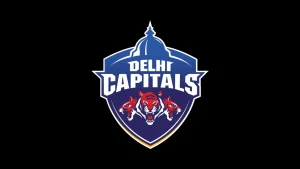 Official logo of Delhi Capitals IPL team featuring three roaring tigers and a dome design on a black background.