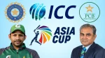 Composite image featuring ICC, BCCI and PCB logos with the Asia Cup branding alongside Sarfaraz Ahmed and PCB chairman Mohsin Naqvi.