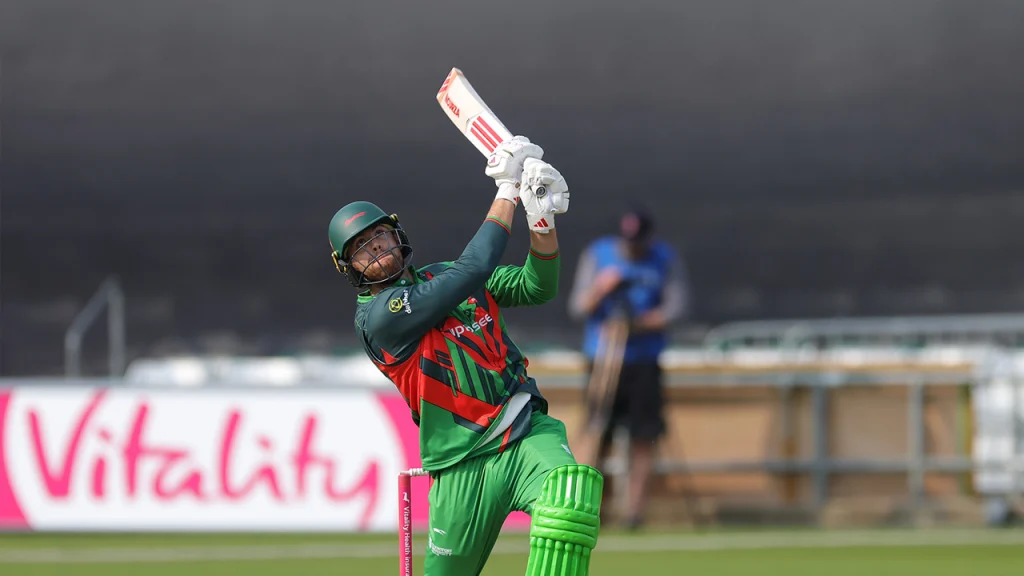 Louis Kimber playing an aggressive shot during a Vitality Blast match in 2025.