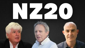 Three members of the NZ20 cricket panel in front of a black background with "NZ20" text, representing New Zealand cricket discussions or selections for 2025.