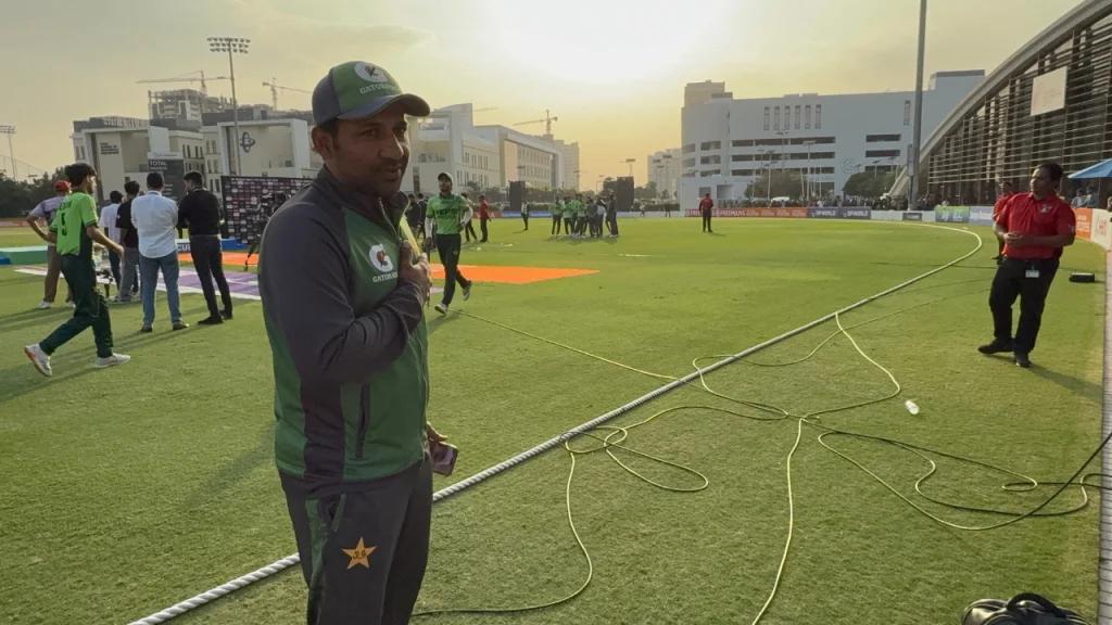 Former Pakistan captain Sarfaraz Ahmed, mentor to the Pakistan U19 team, speaks to the media after their victory in the DP World Men’s U19 Asia Cup 2025 at ICC Academy Ground.