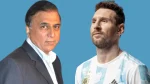 Sunil Gavaskar and Lionel Messi side by side on a blue background, representing legends from cricket and football