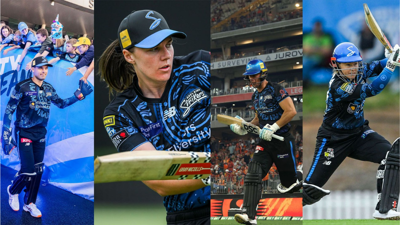 Adelaide Strikers BBL and WBBL players wearing First Nations-designed playing shirts during matches and fan interactions