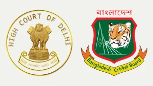 Logos of the Bangladesh Cricket Board and the Delhi High Court side by side, suggesting legal involvement or dispute related to cricket administration.