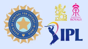Logos of BCCI, IPL, Royal Challengers Bengaluru, and Rajasthan Royals representing key stakeholders in the Indian Premier League.
